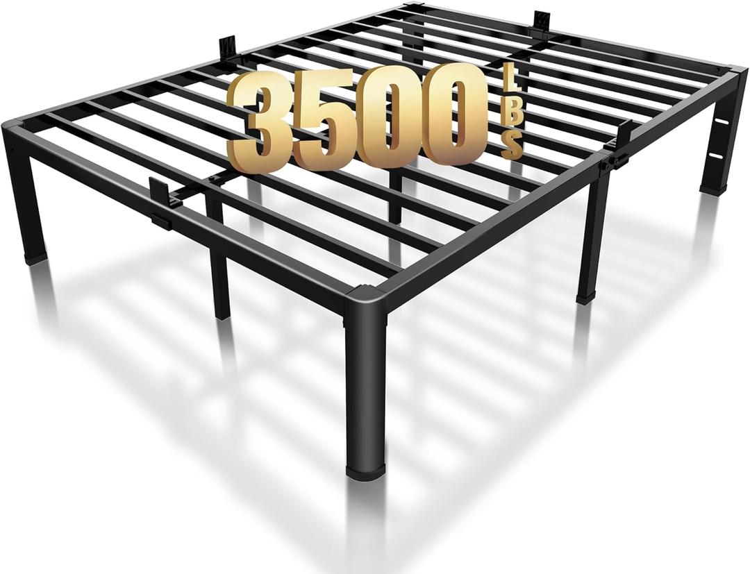 ROIL 18 Inch Full Size Bed Frame with Rounded Corner and Headboard Hole Mattress Retainers 3500LBS Metal Heavy Duty Steel Slats No Box Spring Needed Platform Noise-Free Easy Assembly