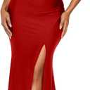Memoriesea Women's Sexy V Neck Sleeveless Off Shoulder High Split Cocktail Party Maxi Dress (Red, L)