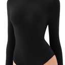REORIA Women's Turtle Neck Long Sleeve Bodysuit Basic Slim Fit Double Lined Lightweight Layering Top for Fall & Winter (Black) XS