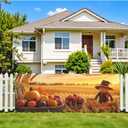 Large Happy Thanksgiving Banner 98''x35'' Thanksgiving Decorations Yard Sign Pumpkin Maple Leaf Scarecrow Banner for Fence Outside