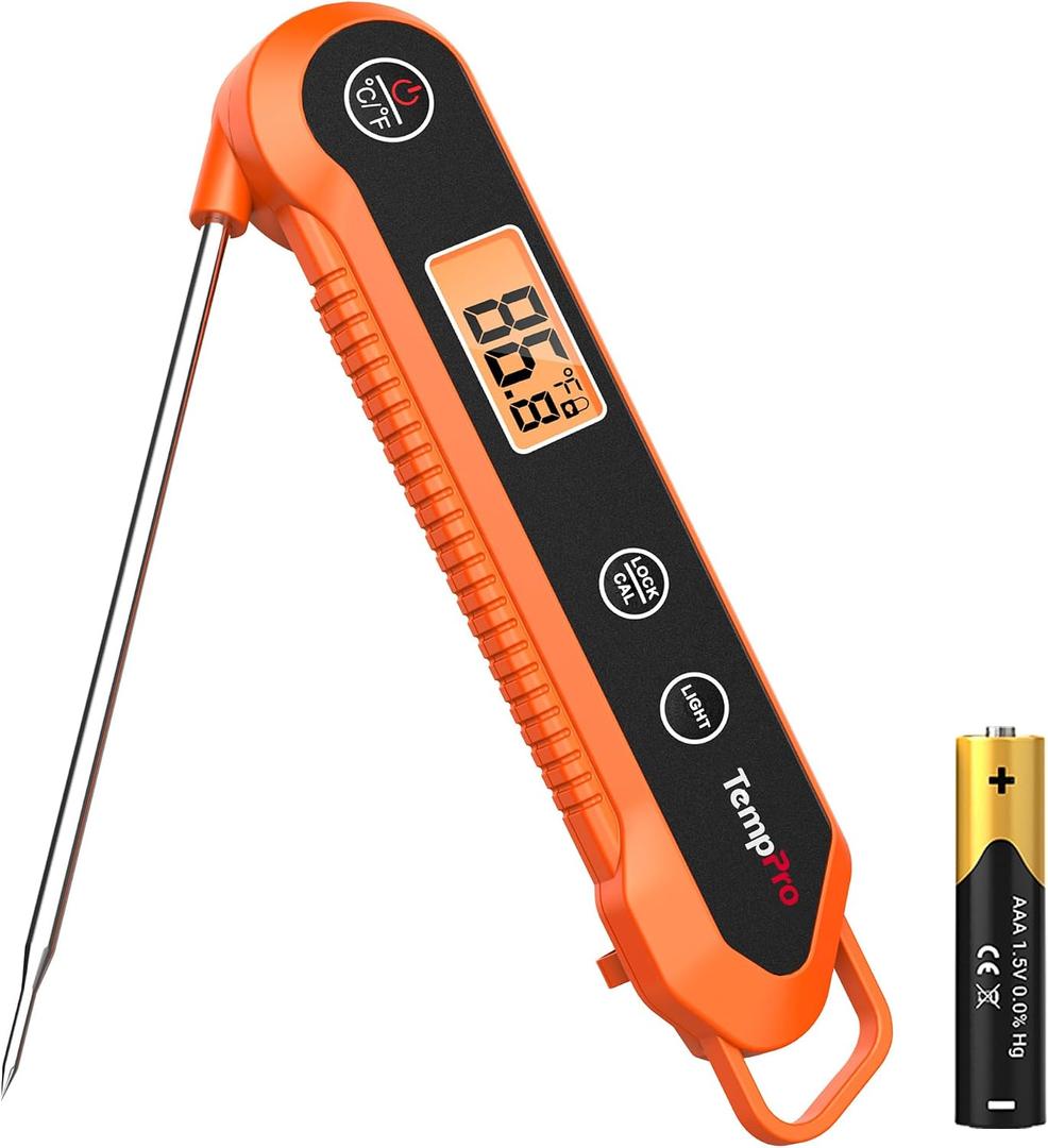 TempPro Digital Instant Read Meat Thermometer for Grilling Waterproof Kitchen Food Thermometer with Calibration Backlight Baking Bread Candy Thermometer Cooking Tools Utensils (Previously ThermoPro)