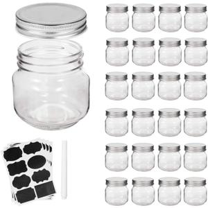 Accguan Mason Jars, glass jar 8OZ With Regular Lids and Bands(Silver), Ideal for Jam,Honey,Wedding Favors,Shower Favors, 24 PACK, 29 Count