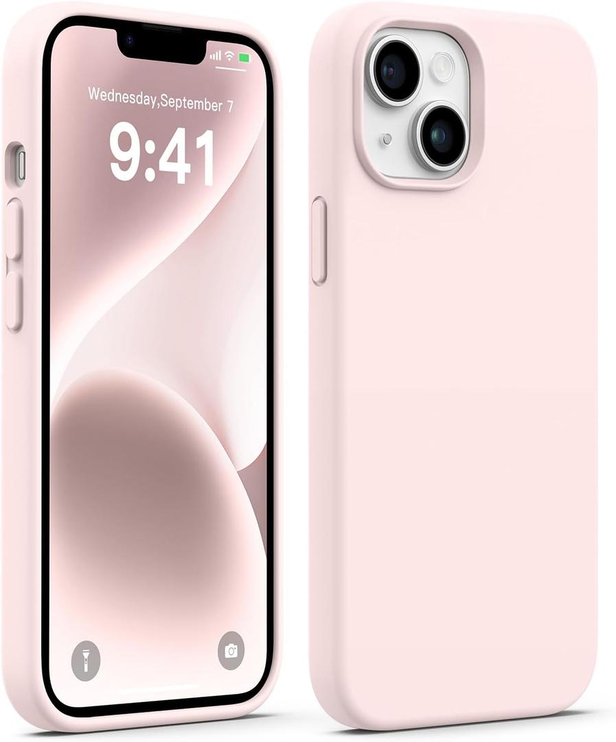 AOTESIER Compatible with iPhone 14 Case, Full Body Food-Grade Silicone Wear-Resistant, Anti-Drop Protection with Soft Anti-Scratch Microfiber Lining Phone Case for iPhone 14, 6.1 inch, Chalk Pink