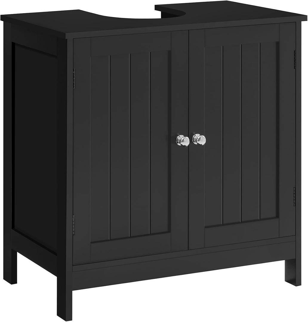 Iwell Pedestal Sink Storage Cabinet with 2 Doors and Shelf, Under Sink Cabinet, Bathroom Sink Cabinet with U-Shape, Black, 23.6''l*11.8''w*23.6''h