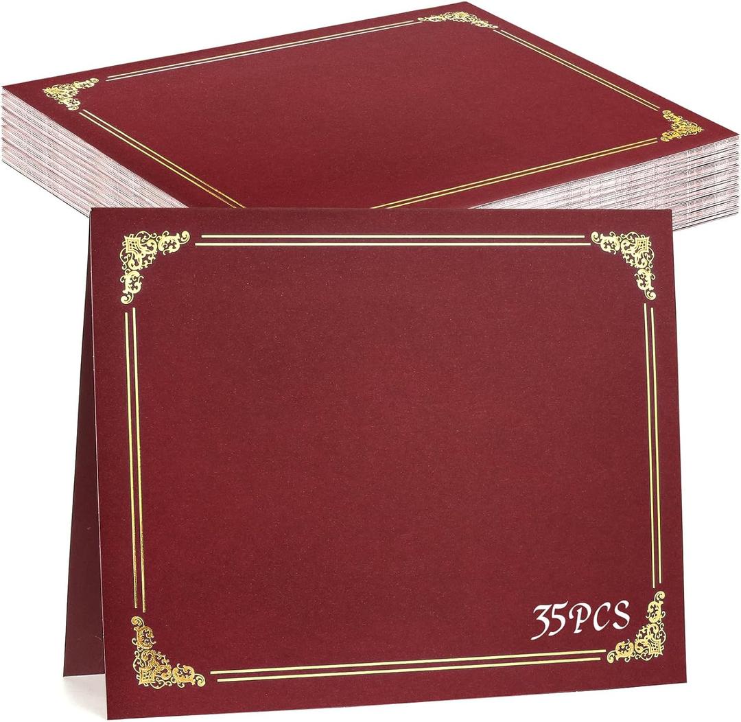 35Pcs Certificate Holders Diploma Covers Single Sided Gold Foil Border Award Certificate Covers for Letter Size 8.5x11 Certificates Cardstock Document Papers Storage Organizer (Maroon)