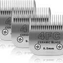 3 Pack 4FC Detachable Pet Dog Grooming Ceramic Blades,Compatible with Andis,Oster A5,Wahl KM-10 Series,Size 4FC Blade 3/8-Inch 9.5MM Cut Length (Silver)