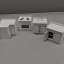 Dollhouse Kitchen Furniture Kit 1:12 Doll House Miniature Suite Wooden Kitchen Cabinet Fridge Set Dining Room for Miniature Dollhouse Furniture Scenes Accessories