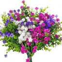 WILLBOND 12 Bundles Artificial Flowers Outdoor, UV Resistant Faux Artificial Plants Shrubs Plastic Flower Bulk for Hanging Planter Porch Window Home Spring Summer Decor(Fuchsia, White, Purple)