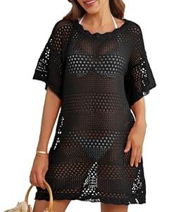 HRUTANE Women Swimsuit Coverup Crochet Bathing Suit Beach Cover Ups Summer Knit Bikini Beachwear Pullover 2025 Swimwear Dress L