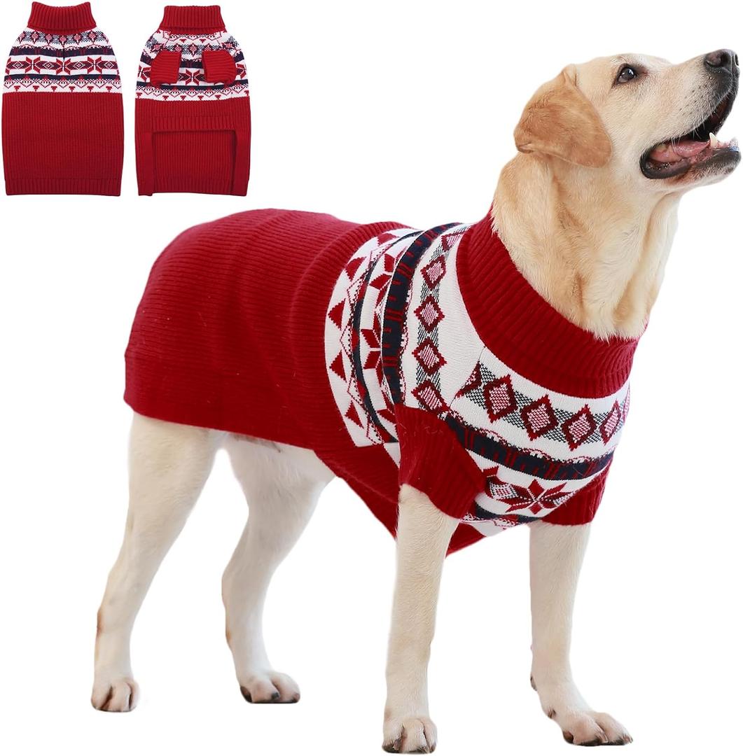 IECOii XXXL Dog Sweater,Extra Large Dog Sweater for Large Dogs Girl Boy,Knitted Warm Dog Turtleneck Sweater for Halloween Christmas Outfit,Red Dog Sweater for Golden Retriever,Labrador,XXX-Large (XXX-Large(Chest:31.5 in))