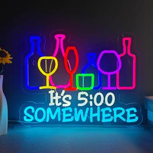 Its 5 O'clock Somewhere Neon Sign Bar Signs for Home Bar Decor Beer Bar Pub Recreation Game Room led Wall Party Birthday Decoration man cave gift for men.Smart plug timer compatible USB-Powered（15.3“*12.4”）