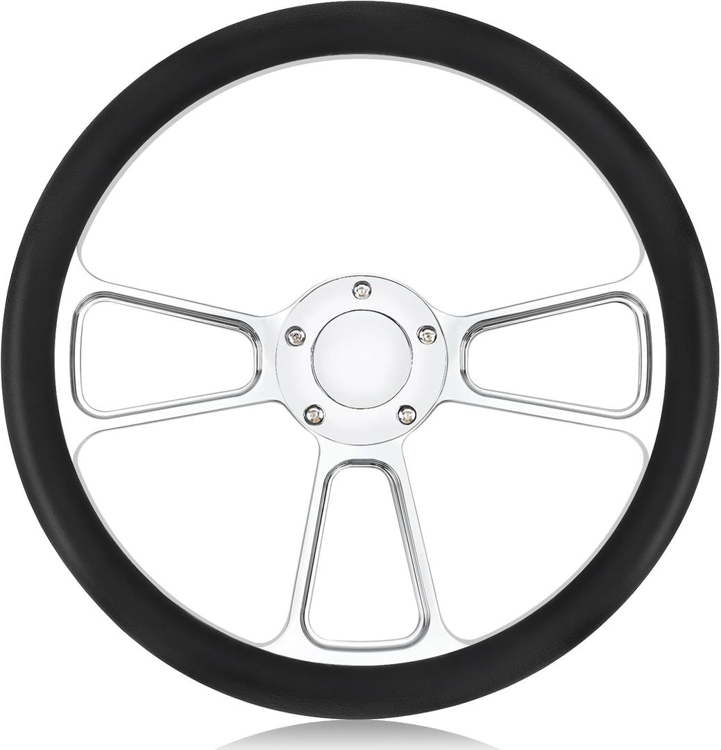 5-hole 5-bolt Steering Wheel, 14 Inch Leather Racing Steering Wheel with Horn Button, Car Interior Accessories, Car Tuning Replacement Parts