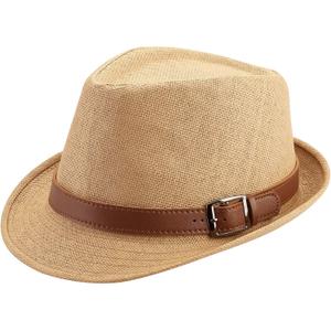 FALETO Straw Fedora Hat Classic Panama Trilby Hats Short Brim Sun Hat for Men Women (One Size, #01 Khaki)
