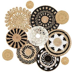 Tatuo 11 Pcs Boho Wall Basket Decor Decorative Bulrush Woven Basket Wall Decor Art Round Farmhouse Hanging Baskets for Kitchen Rustic Home Summer Decorations, Multi Sizes(Boho)