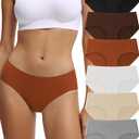 Seamless Cotton Underwear for Women No Show Bikini Panties Full Coverage Sexy Soft Comfort Hipsters 6 Pack (Large)