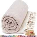 Turkish Beach Towel 100% Cotton Bath Towels Quick Dry Sand Free Lightweight Large Oversized Herringbone Beige