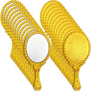 Qunclay Vintage Handheld Mirror Embossed Portable Hand Mirror with Handle for Small Compact Travel Makeup(Gold,24 Pcs)