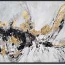 Yihui Arts Black White Gold Canvas Wall Art Hand Painted Abstract Painting Modern Decor (32"L x 16"W)