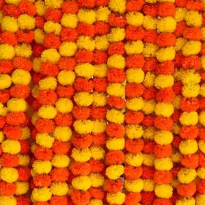 Marigold Garland for Decoration 5 Pcs of 5 feet Long Strands Artificial Marigold Flowers, Indian Dcor for Pooja, Wedding Christmas, Events Decorations (Multi Color)