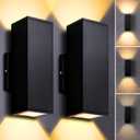 Dimmable Wall Lights Outdoor 2 Packs, Integrated LED Square Up Down 12W 2700K Modern Aluminum Light, Waterproof Exterior Lighing Fixtures for Porch Patio Garage Gardern (Matt Black)