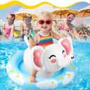 Inflatable Swimming Rings, Cute Elephant Pool Floats for Kids with Seat and Handle, Swim Ring Tubes Pool Tubes Floats with 5 Colorful Rings & Kids Water Toy for Beach & Pool Party Supplies
