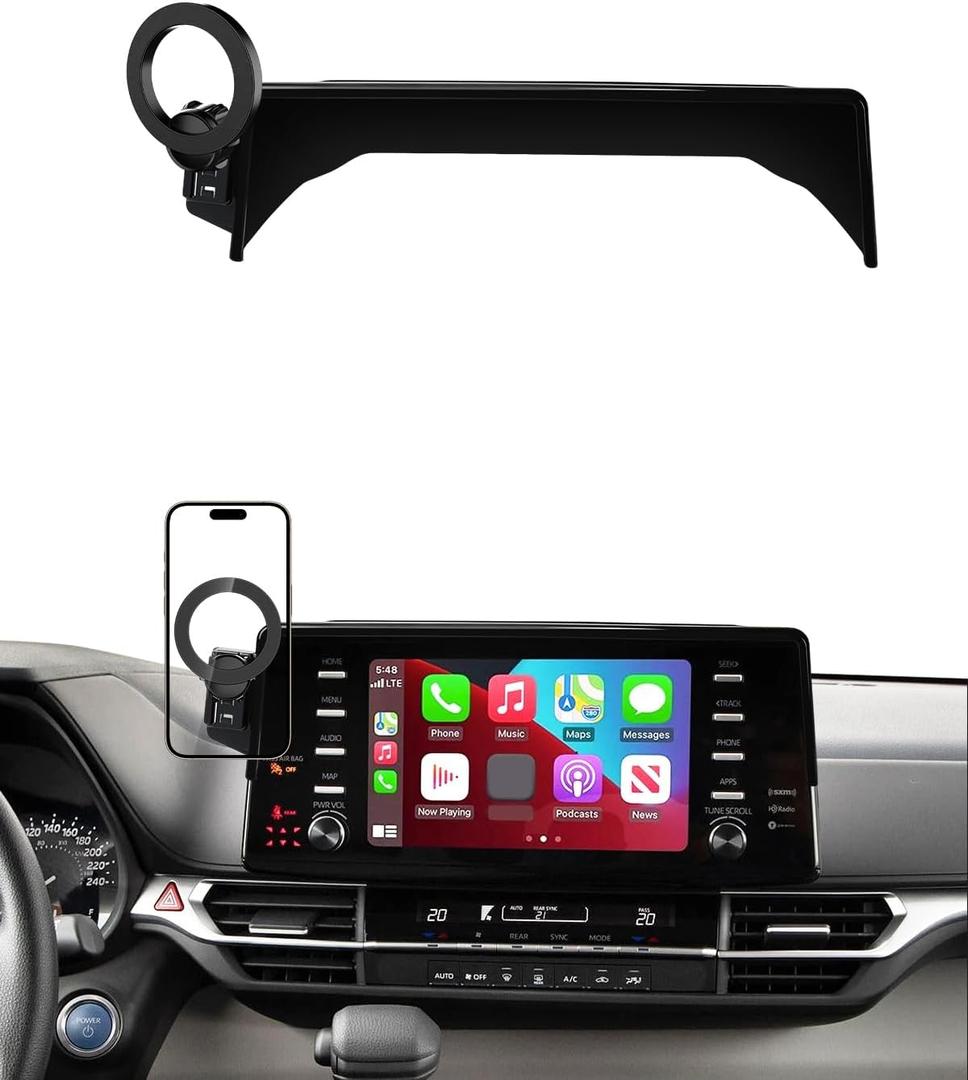 PZK Car Phone Holder for Toyota Sienna 2021 2022 2023 2024 Accessories 12.3-Inch Screen Fixed Clip Compatible with MagSafe Car Phone Mount with Sunglasses Storage Box 360 Rotation Not Affect Vent