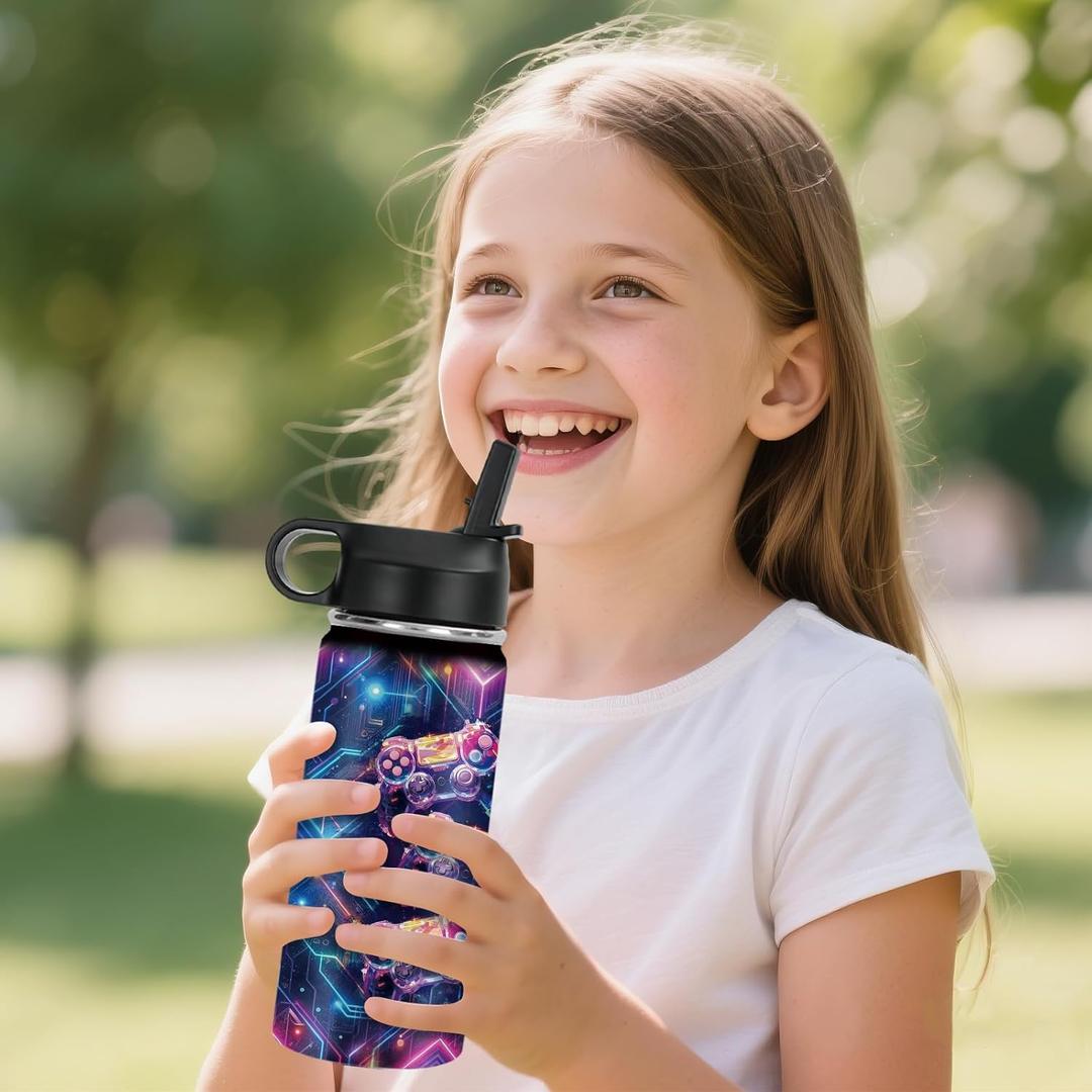 Game Gifts for Boy Girls  16oz Kids Water Bottle with Straw, I'm A Gamer Stainless Steel Water Bottles Insulated, BPAfree, Leakproof, Gamer Tumbler for School, Travel  Game Lovers Gift Cup(1pc)