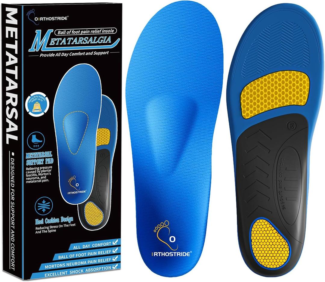 Orthotic Insoles with Metatarsal Pads, Plantar Fasciitis Arch Support Inserts for Metatarsalgia, Morton's Neuroma, Ball of Foot Pain Relief, Man Women Insoles for Standing All Day-F (F(Men's 9.5-10.5 / Women's 10.5-11.5)--287mm, Ax01-metblue)