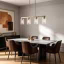 4-Light Brushed Nickel Clear Glass Linear Chandelier, Adjustable Height Modern Kitchen Pendant Lighting Over Island, Modern Kitchen Hanging Lights for Dining Room, 4 Light-31in