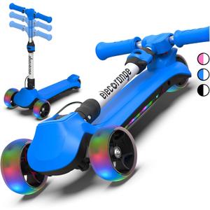 Elecorange Balance Electric Scooter for Kids Ages 2-9, 2025 Upgraded, Long Range, Friendly Thumb Throttle, Solid Wide Light Up Deck & Wheels, Adjustable Height, 5Mph Safe Limit, 60min Riding, Foldable (Blue)