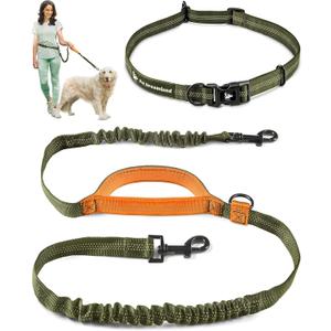Exquisite Hands-Free Leash for Large Dogs: Ultimate Comfort & Freedom for Running, Walking, Hiking. Premium Quality, Durable & Versatile Waist Leash Belt. Your Dog Will Love It (Khaki & Orange)