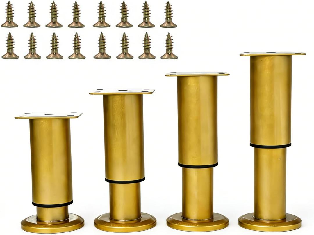 4PCS Adjustable 4.7-7.08 Inch Metal Furniture Legs Brass Furniture Replacement Foot Legs for Kitchen Cabinet Sofa Bed Desk Table Feet Support(Brass)