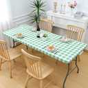 Smiry Rectangle Picnic Table Cloth, Elastic Waterproof Fitted Vinyl Tablecloths, Flannel Backed Buffalo Plaid Table Covers for Dining, Camping, Outdoor (Sage Green and White, 30" x 72")