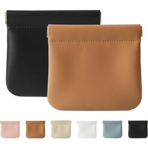 2 Pcs Small Makeup Bag for Purse, Mini Makeup Pouch for Women with Snap Closure Clamp, Portable Small Cosmetic Bag Travel Storage Pouch for Coin Lipstick (Black + Brown)