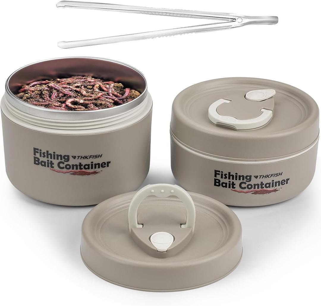 THKFISH Fishing Bait Container, Stainless Steel Insulated Live Bait Storage, Worm Bait Holder, Bait Storage Box, Nightcrawler Box, Bait Bucket to Keeps Bait Fresh and Alive (2PCS-0.6L+0.4L-Khaki) THKFISH Fishing Bait Container, Stainless Steel Insulated Live Bait Storage, Worm Bait Holder, Bait Storage Box, Nightcrawler Box, Bait Bucket to Keeps Bait Fresh and Alive (2PCS-0.6L+0.4L-Khaki)