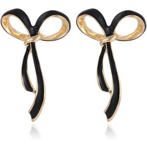 Gold/Black Bow Drop Earrings for Women Ribbon Earrings Bowknot Earrings