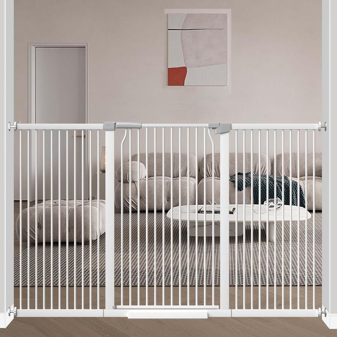40.5" Extra Tall Baby Gate for Stairs, 68.5"-72.2" Extra Wide Large Dog Pet Gate Indoor for House, Long Safety Child Gate No Drill, Metal Auto Close Doggie Barrier for Doorway, White 40.5" Extra Tall Baby Gate for Stairs, 68.5"-72.2" Extra Wide Large Dog Pet Gate Indoor for House, Long Safety Child Gate No Drill, Metal Auto Close Doggie Barrier for Doorway, White