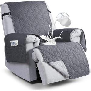 VANSOFY 100% Waterproof Recliner Chair Covers, Recliner Cover Non-Slip Dog Chair Cover Furniture Protector Washable Slipcover with Pocket, Elastic Straps for Pets, Dogs(Dark Gray, 23.6")