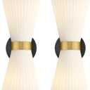 Wall Sconces Set of Two, HWH 14.3 Inch Black and Gold Bathroom Sconces with Frosted Milk White Striped Glass, Up Down Modern Wall Light fixtures for Living Room Bedroom, 5HZG97B-2W-2PK BK+BG