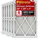 Filtrete 20x25x1 AC Furnace Air Filter, MERV 11, MPR 1000, Micro Allergen Defense, 3-Month Pleated 1-Inch Electrostatic Air Cleaning Filter, 6 Pack (Actual Size 19.69 x 24.69 x 0.81 in)