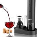 Electric Wine Opener Gift Set  Rechargeable Automatic Corkscrew with Aerator, Vacuum Seal Stoppers, Foil Cutter & Storage Base  6-in-1 Wine Bottle Opener Kit for Wine Lovers, Women & Men