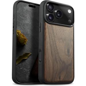 Carveit Magnetic Wooden Case for iPhone 17 Pro Max Case, Wood Artisan Engraved & Black Soft TPU Shockproof Cover, Compatible with MagSafe Wireless Chargers (Natural Grain) Walnut