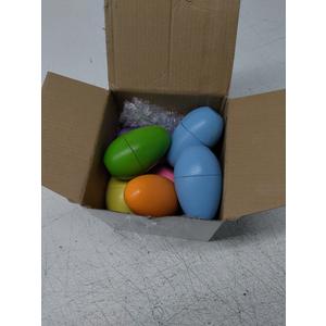 Marsui 12 Pcs Fillable Easter Colorful Wooden Eggs Basket Stuffers Hollow Wooden Easter Fake Eggs Hunt DIY Painting Art Craft Decorations Spring Home Decor