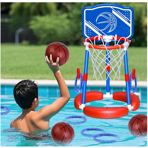 HYES Pool Basketball Hoop Poolside with Backboard, Floating Pool Toys with 4 Basketballs/4 Water Balloons/Pump, Swimming Pool Games for Kids & Adults Indoor Outdoor Play, Red