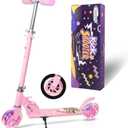 Nattork Scooter for Kids Ages 3-8  Kick Kids Scooters for Boys & Girls Light up Wheels Portable Lightweight Folding Design with Reducing System and Adjustable Height Handlebars and up to 110 Lbs (Pink Rainbow)