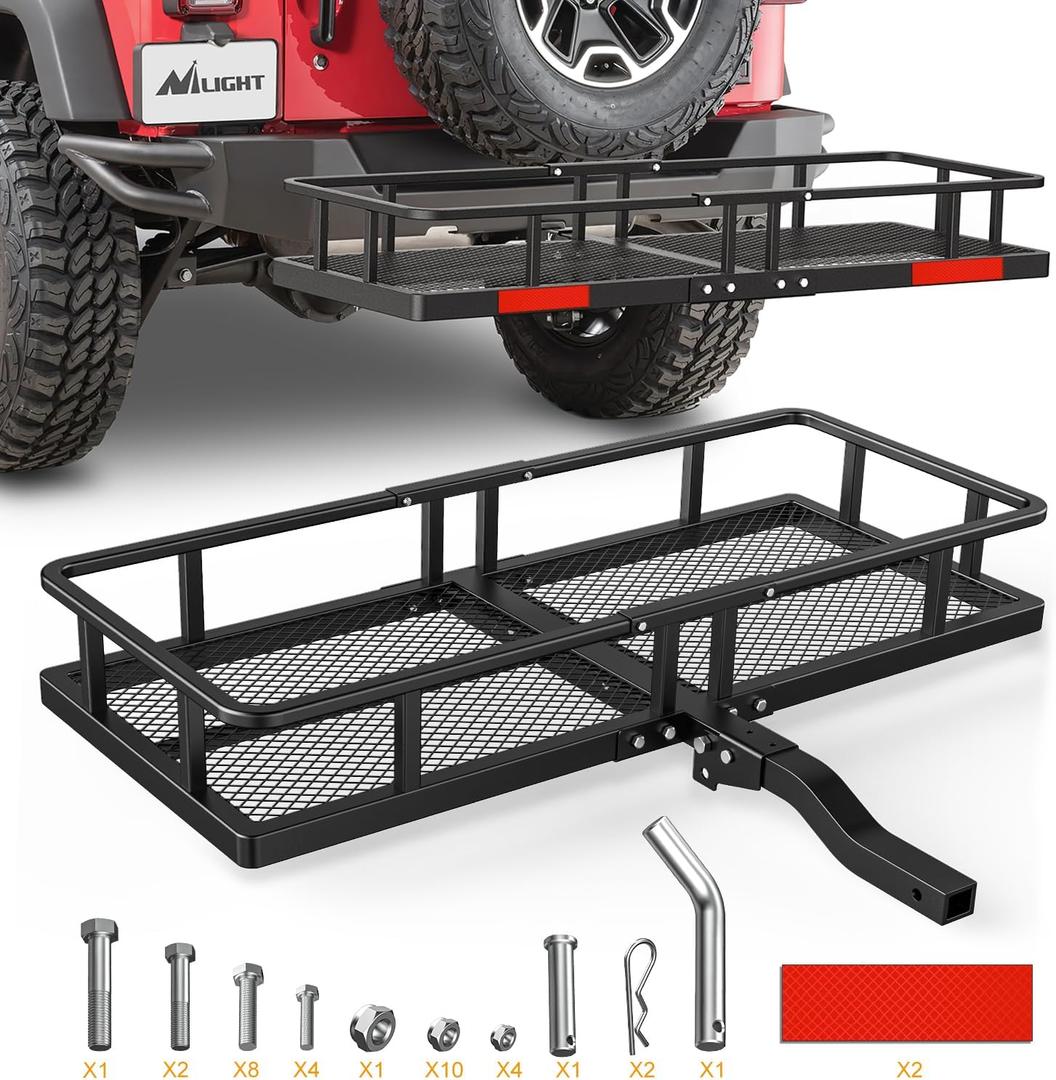 Nilight 60" x 20" x 7.87" Hitch Cargo Carrier | Fits 2-Inch Receiver 500lbs Heavy Duty Capacity Luggage Basket Includes 5/8" Pin Clip, Fold-Up Design for SUV and Pickup Camping Traveling