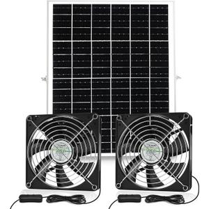 IP67 Waterproof Solar Dual Fan Kit for outside Chicken Coop, 25W Solar Panel Powered for Greenhouse Shed, 2 Way Air-flow Intake or Exhaust 5.5" Bigger Two Fan Kit with 15FT Cord