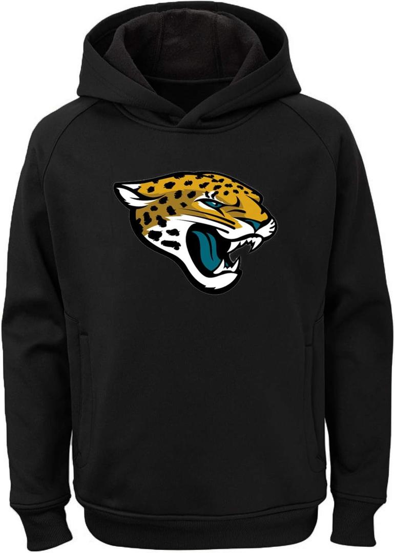 Outerstuff NFL Kids Youth 8-20 Official Team Color Polyester Performance Football Primary Logo Pullover Sweatshirt Hoodie (14-16, Jacksonville Jaguars)