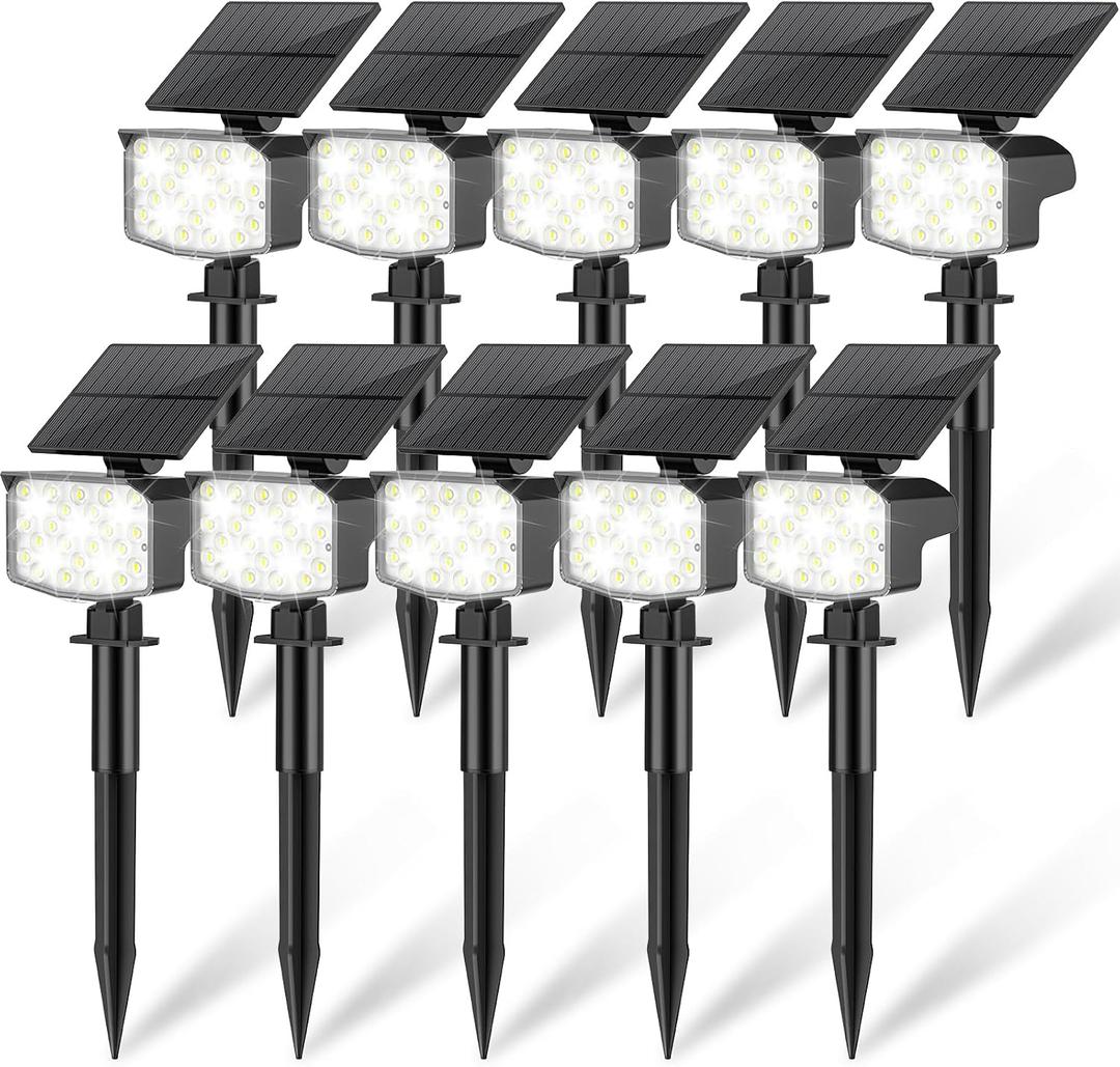 Solar Spot Lights Outdoor Waterproof Adjustable Solar Powered Landscape Lights for Yard 3 Long Time Lighting Modes Spotlights for Pathway Garden Outside Wall Pool Porch- 10 Pack, Cool White