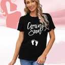 Pregnancy Reveal Shirts for Women New Baby Announcement Tshirt Mom to Be Tee Tops (Black, M)